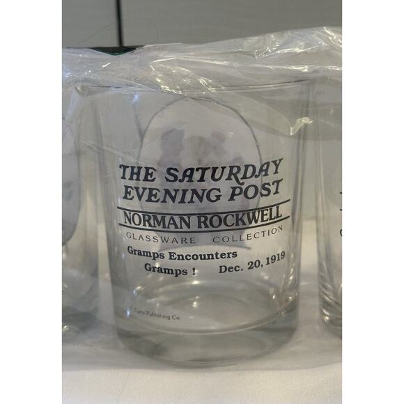 Norman Rockwell The Saturday Evening Post Vintage Set of 4 Rocks Glasses NEW - Picture 6 of 10
